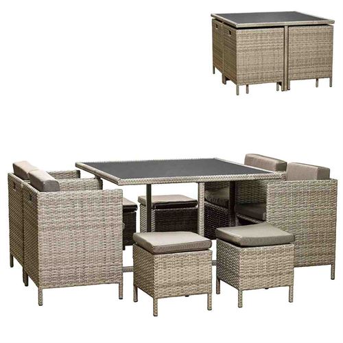 89059 CONJ.JARDIM MESA 108X108CM   4 CADEIRA  4 POUFS RATAN 