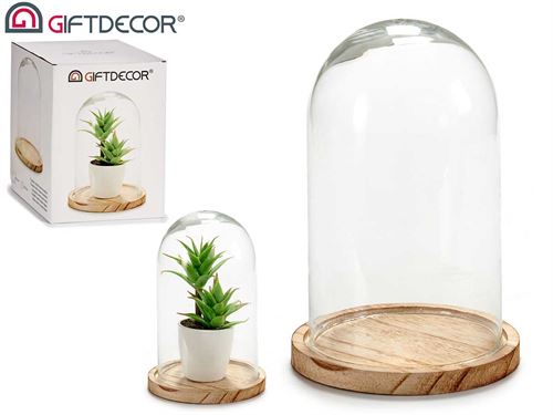 88357 CUPULA VIDRO BASE MADEIRA 28CM