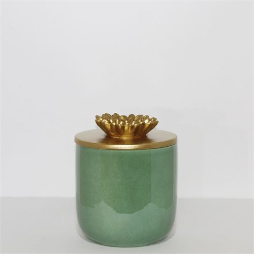 Z62B CAIXA CERAMICA VERDE TAMPA FLOR 18CM