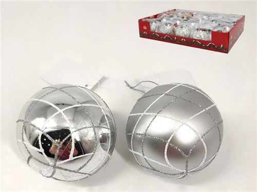 34862 BOLA NATAL VERM/PRATA 7CM 2SORT