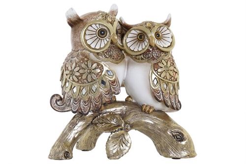 RF-181280 FIG RESINA 17X8X17 CORUJAS DOURADO