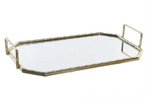 BD-183083 BANDEJA DE DECORAÇÃO METAL ESPELHO 37X22X5 DOURADO
