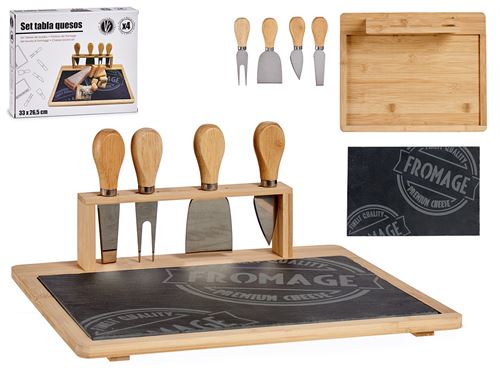 87379 TABUA QUEIJOS BAMBU/ARDOSIA C/4FACAS