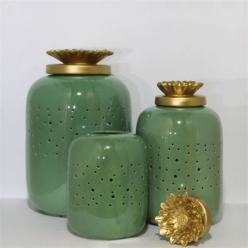 C95C POTE BOLERO VERDE TAMPA FLOR 24CM CERAMICA