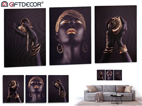 TELA 3 PEÇAS MULHER AFRICANA 40X30CM