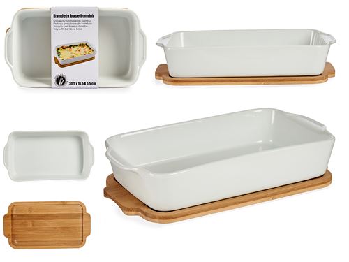 87389 BANDEJA RECTANGULAR C/BASE BAMBU 30,5X16,555,5CM