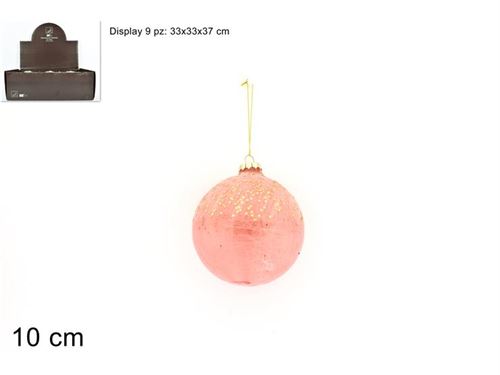 69128 PALLA VETRO 10CM ROSA C/PAILLETTES ORO  KS21-DUE-55/BALL-PINK-GOLD