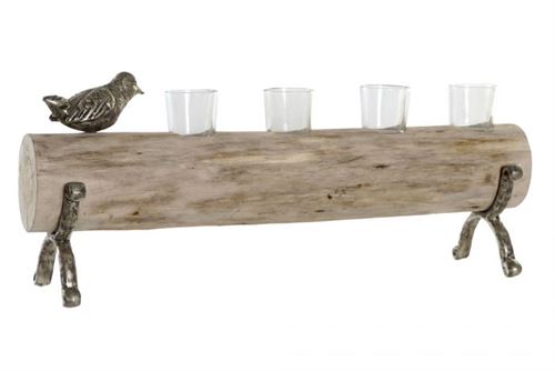 PV-181482 PORTA VELAS MAD/ALUM PASSARO 58X15X25CM