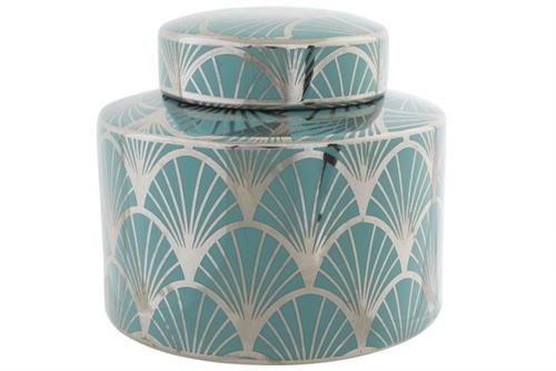 LD-182504 JARRO PORCELANA 18X18X16 CROMADO TURQUESA