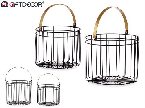 81479 CESTAS CILINDRICAS PRETAS ASA DOURADA SET2