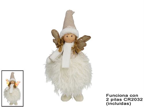 5409 ANJO BRANCO C/ASAS OURO 12LUZES CALDAS 48X14X11CM