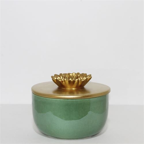 Z62C CAIXA CERAMICA VERDE TAMPA FLOR 14CM