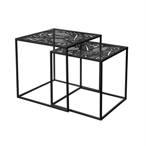 801079 MESA FOLHAS METAL PRETO SET2 40X40X40CM