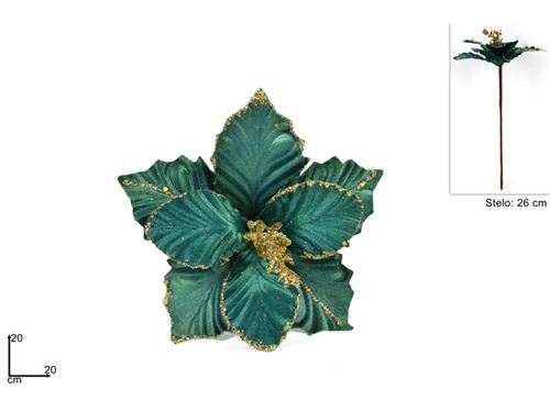 77411 STELO FIORE 20CM C/ GLITTER VERDE/ORO BMA-50/GREEN-GOLD