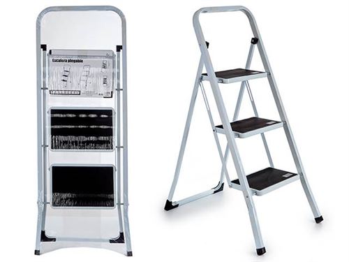 22329 ESCADA MTL BRANCA 3 DEGRAUS PRETOS