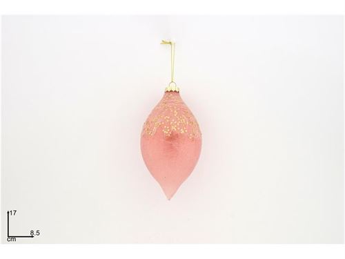 69166 PALLA OVALE VETRO 17CM ROSA C/PAILLETTES ORO  KS21-DUE-55/OVAL-PINK-GOLD